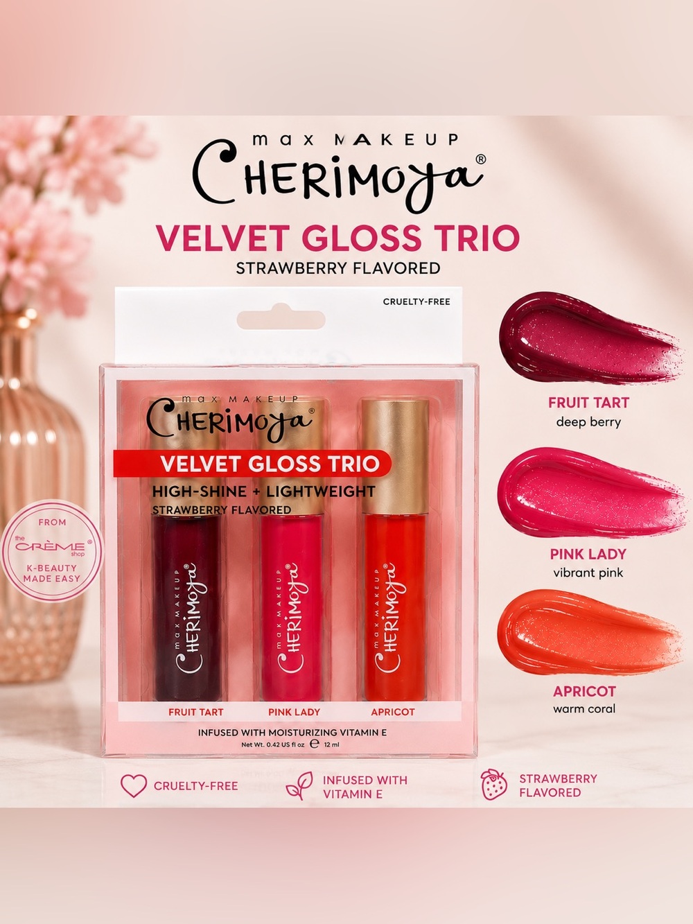 NEW Max Makeup Cherimoya Velvet Gloss Trio